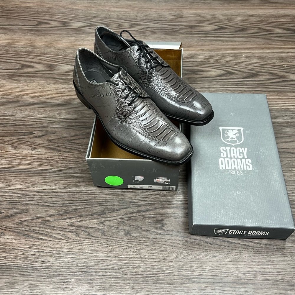 NEW Stacy Adams Grey Eel & Lizards Pattern Oxfords 8.5 M